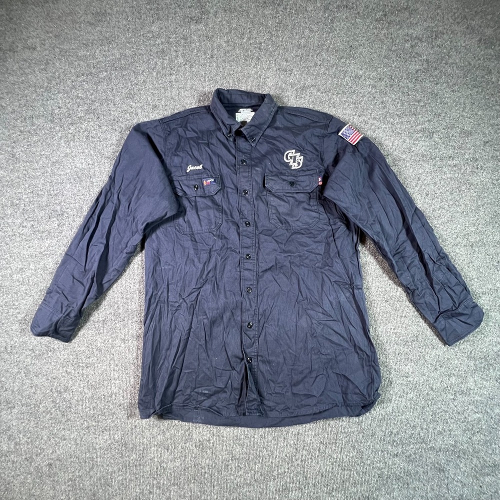 Lapco FR Button-Down Shirt Men's L Blue Cotton Twill Workwear Utility Outdoor